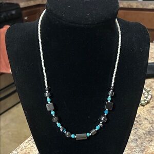 Chic Black and Turquoise Beaded Necklace